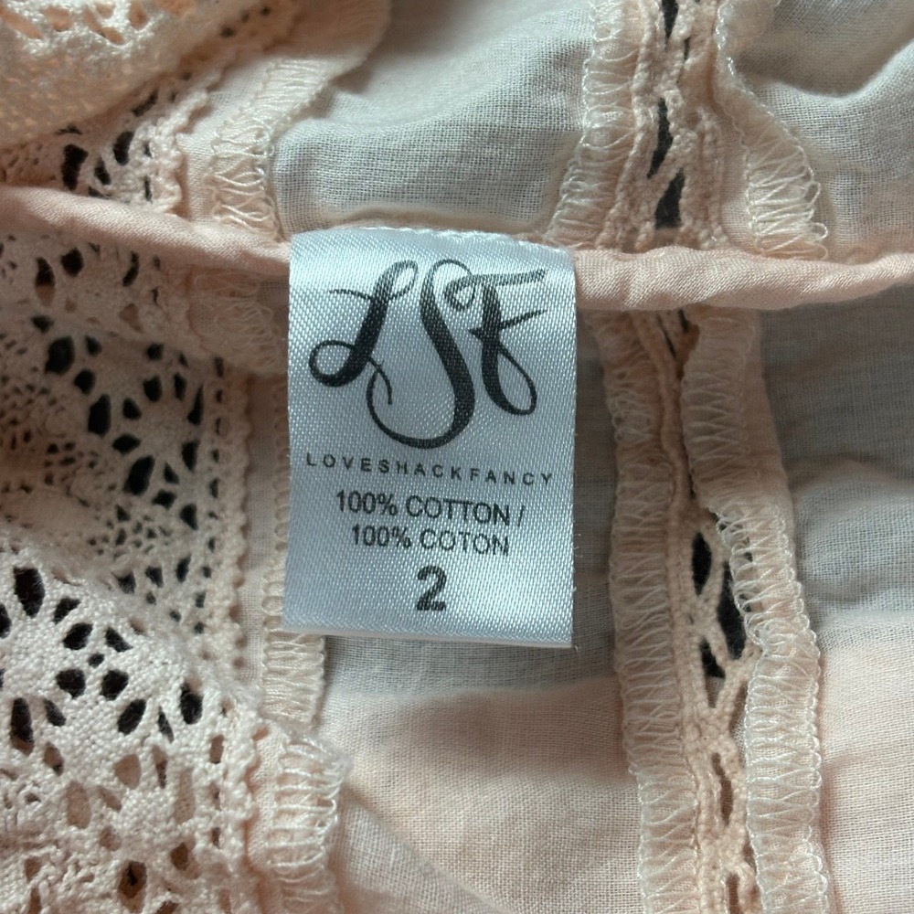LoveShackFancy Lace Pintuck Blouse Women 2 Pink Romantic Cottagecore Parisian - Picture 5 of 12